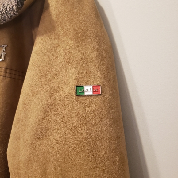 VG Collection Womens Aviator Pilot Jacket Faux Suede Shearling Collar M Italy - Picture 3 of 9